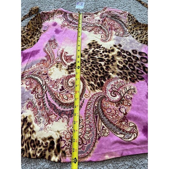 Bila Woman Top Paisley Leopard Print Sz 1X Beaded Sheer Split Sleeves Boho NWOT - Picture 5 of 7